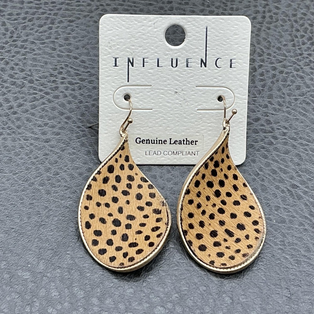 Influence Earrings Brown Leather Dangle Drop Womens Teardrop Leopard Jewelry